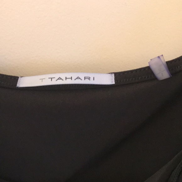 T Tahari | Black Sleeveless Cowl Neck Ruched Side Asymmetrical Hem Dress Size L - Picture 2 of 8